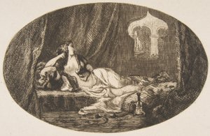 Odaliski makuuhaaremissa, Titres de Romance, 1857. tekijältä Felix Bracquemond