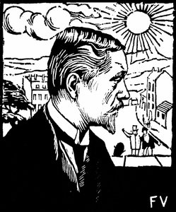 Autoportrait. Gravure sur bois de Felix Edouard Vallotton (1865-1925), vers 1890. Collection privee.   1325960   fi       finnish Successfully Translated  Original: Angers, on the Maine (engraving) Translat: Angers, on the Maine (engraving) 1051583 fi finn tekijältä Felix Edouard Vallotton