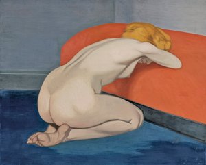 ""Alaton nainen polvillaan punaisen sohvan edessä"" Alaston nainen polvistumassa punaisen sohvan edessä, Vallotton, Felix Edouard (1865-1925)
