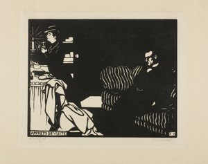 Valmistautuminen vierailuun, levy kahdeksan julkaisusta Intimacies, 1898 tekijältä Felix Edouard Vallotton