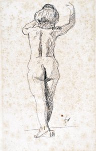 Nu de dos - Felix Vallottonin (1865-1925) taideteos, grafiitti paperille (28x18 cm), 1900-luvun alku - Saint Roch -hospice-museo, Issoudun - Pakollinen maininta tekijältä Felix Edouard Vallotton
