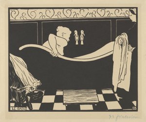 Kylpylä (Le Bain), 1894 (puupiirros kermanväriselle paperiarkille) tekijältä Felix Edouard Vallotton
