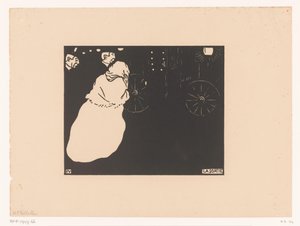 Kaksi herraa ja nainen vaunuissa La Sortie (otsikko esineessä) tekijältä Felix Edouard Vallotton