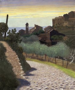 ""Näkymä Saint-Annen (Sainte Anne) kirkolle Cagnesissa (Cagnes-sur-mer), Alpes Maritimes"" Felix Edouard Vallottonin (1865-1925) maalaus 1922 Yksityinen kokoelma tekijältä Felix Edouard Vallotton