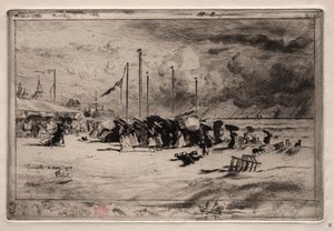 Myrsky Trouvillessa, 1874. tekijältä Felix Hilaire Buhot