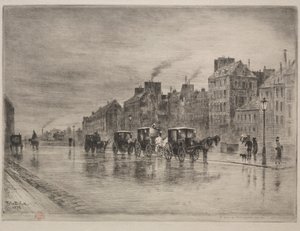 Talviaamu Quai de lHôtel -Dieussa, 1876. tekijältä Felix Hilaire Buhot