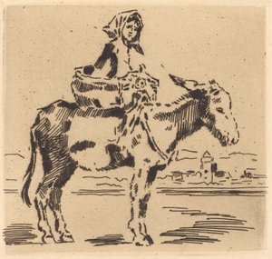 Cacoletière à la Tour Woman Riding an Ass lähellä tornia. tekijältä Felix Hilaire Buhot