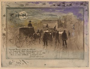 Hautajaiskulkue Boulevard de Clichyllä, 1887. tekijältä Felix Hilaire Buhot
