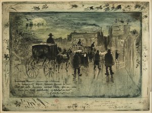 Hautajaiskulkue Boulevard de Clichyllä, 1887 tekijältä Felix Hilaire Buhot