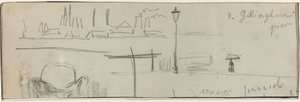 Gillingham Pier, Lontoo [verso], n. 1884. tekijältä Felix Hilaire Buhot
