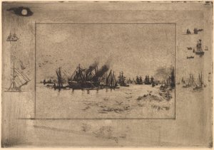 Port aux Mouettesin satama lokkien kanssa, 1886. tekijältä Felix Hilaire Buhot