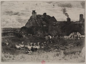 Pienet olkikattoiset mökit, 1878. tekijältä Felix Hilaire Buhot
