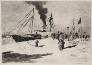 Trouvillen laituri, 1877. tekijältä Felix Hilaire Buhot