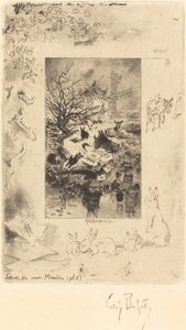 Kirjeiden nimilehti Myllystä, c. 1885. tekijältä Felix Hilaire Buhot