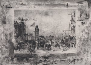 Westminster Bridge tai Westminster Clock Tower, 1860-98. tekijältä Felix Hilaire Buhot