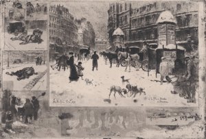 Talvi Pariisissa tai lunta Pariisissa, 1879. tekijältä Felix Hilaire Buhot