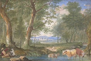 Maisema lehmien kanssa purossa, 1698. tekijältä Felix Meyer