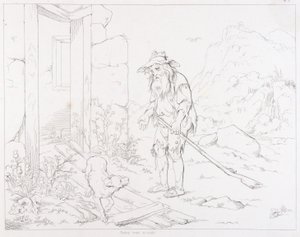 (Rip Van Winkle, kuvitus) Rip palaa raunioina olevaan taloonsa tekijältä Felix Octavius Carr Darley