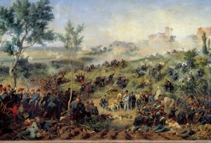 Näkymä Montebello di Casteggion taistelusta, 20.5.1859 Ranska voittaa Itävallan armeijan. Henri-Felix-Emmanuel Philippoteaux