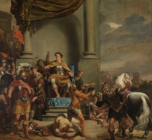 Titus Manlius Imperiosus Torquatus määrää poikansa mestattavaksi. 1661-64 tekijältä Ferdinand Bol