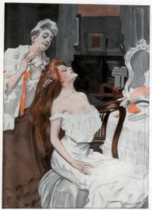 Nainen hoitamassa hiuksensa, 1800-luvun loppu - 1900-luvun alku tekijältä Ferdinand Freih van Reznicek