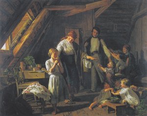 Vanhempien erottaminen - vanhin lapsi hoitaa veljiä ja sisaria vanhempien poissa ollessa. tekijältä Ferdinand Georg Waldmuller