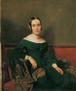 Nainen vermilion-mekossa tekijältä Ferdinand Georg Waldmuller