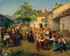 Morsiamen jäähyväiset vanhempiensa taloon - Höldrichsmühle tekijältä Ferdinand Georg Waldmuller