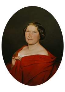 Nainen, jolla on lohenvärinen viitta tekijältä Ferdinand Georg Waldmuller