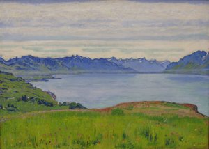 Maisema Genevenjärvellä ja näkymä kohti Valais