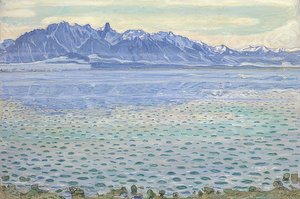 Thun-järvi Stockhorn-ketjun kanssa. 1904 tekijältä Ferdinand Hodler