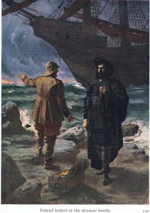 Daland katsoi muukalaista terävästi, kuvitus Wagners Operas -pubista. kirjoittanut George Harrap & Co Ltd 1932