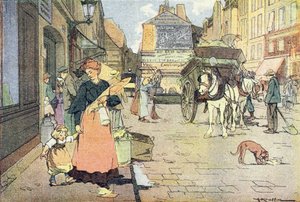Aamu, Lapsuuden kuvakirjassa, n. 1900 (kaiverrus) tekijältä Ferdinand Raffin