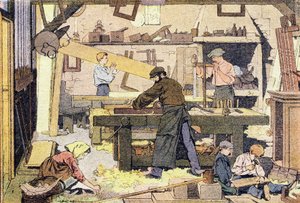 Puuseppä, lapsuuden kuvakirjassa, n. 1900 (kaiverrus)