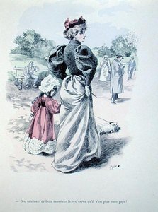 "Äiti, onko tuo mies siellä minun isäni?", n. 1900 (värinen kaiverrus)