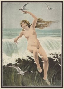 Aallot ja lokit (värilitho) tekijältä Ferdinand Victor Eugene (after) Delacroix
