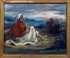 Arabi istuu maaseudulla tien reunalla Eugene Delacroixin (1798-1863) pastellimaalaus 1800-luvun yksityinen kokoelma tekijältä Ferdinand Victor Eugene Delacroix