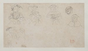 Hahmotutkimuksia, n.1800-1899 (grafiitti vellapaperille) tekijältä Ferdinand Victor Eugene Delacroix