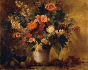 Kukat ja hedelmät (öljy kankaalle) tekijältä Ferdinand Victor Eugene Delacroix