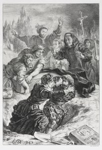 Hamlet: Hamlet ja Laertes Ophelian haudassa, 1843. tekijältä Ferdinand Victor Eugene Delacroix