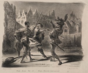 Kuvituksia Faustille: Faustin ja Valentinin kaksintaistelu, 1828. tekijältä Ferdinand Victor Eugene Delacroix