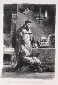 Kuvituksia Faustille: Faust pukuhuoneessa, 1828. tekijältä Ferdinand Victor Eugene Delacroix