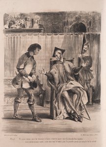 Kuvituksia Faustille: Méphistophélé vastaanottaa koulupojan, 1828. tekijältä Ferdinand Victor Eugene Delacroix