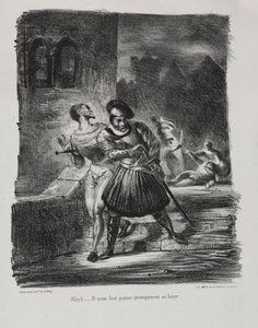 Kuvituksia Faustille: Mefistofeles ja Faust pakenevat kaksintaistelun jälkeen, 1828. tekijältä Ferdinand Victor Eugene Delacroix