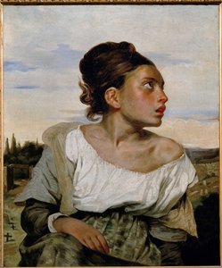 Jeune orpheline au cimetiere - nuori orpo hautausmaalla ... tekijältä Ferdinand Victor Eugene Delacroix