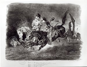 Mefistofeles ja Faust ratsastavat yössä, kuvitus Goethen Faustiin, 1828. tekijältä Ferdinand Victor Eugene Delacroix