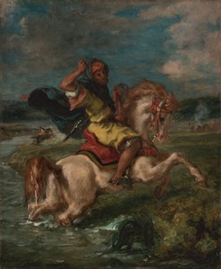 Marokon ratsastaja ylittämään Fordin, n. 1850 (öljy kankaalle) tekijältä Ferdinand Victor Eugene Delacroix