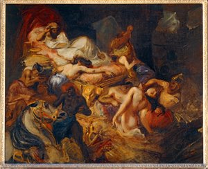 Mort de Sardanapale - Sardanapaluksen kuolema. 1826-1827. Luonnos 40-11-02/62 ... tekijältä Ferdinand Victor Eugene Delacroix