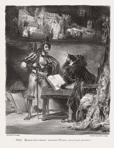 Mefistofeles esiintyy Faustissa (Mephisto esiintyy Faustina). 1828 tekijältä Ferdinand Victor Eugene Delacroix