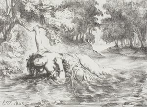 Ophelian kuolema, 1843 tekijältä Ferdinand Victor Eugene Delacroix